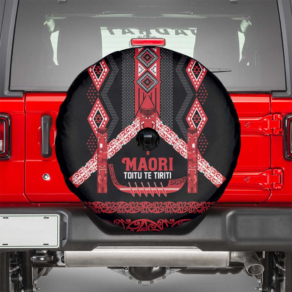 Toitu Te Tiriti Waitangi Spare Tire Cover Black Wharenui House - Polynesian Pride