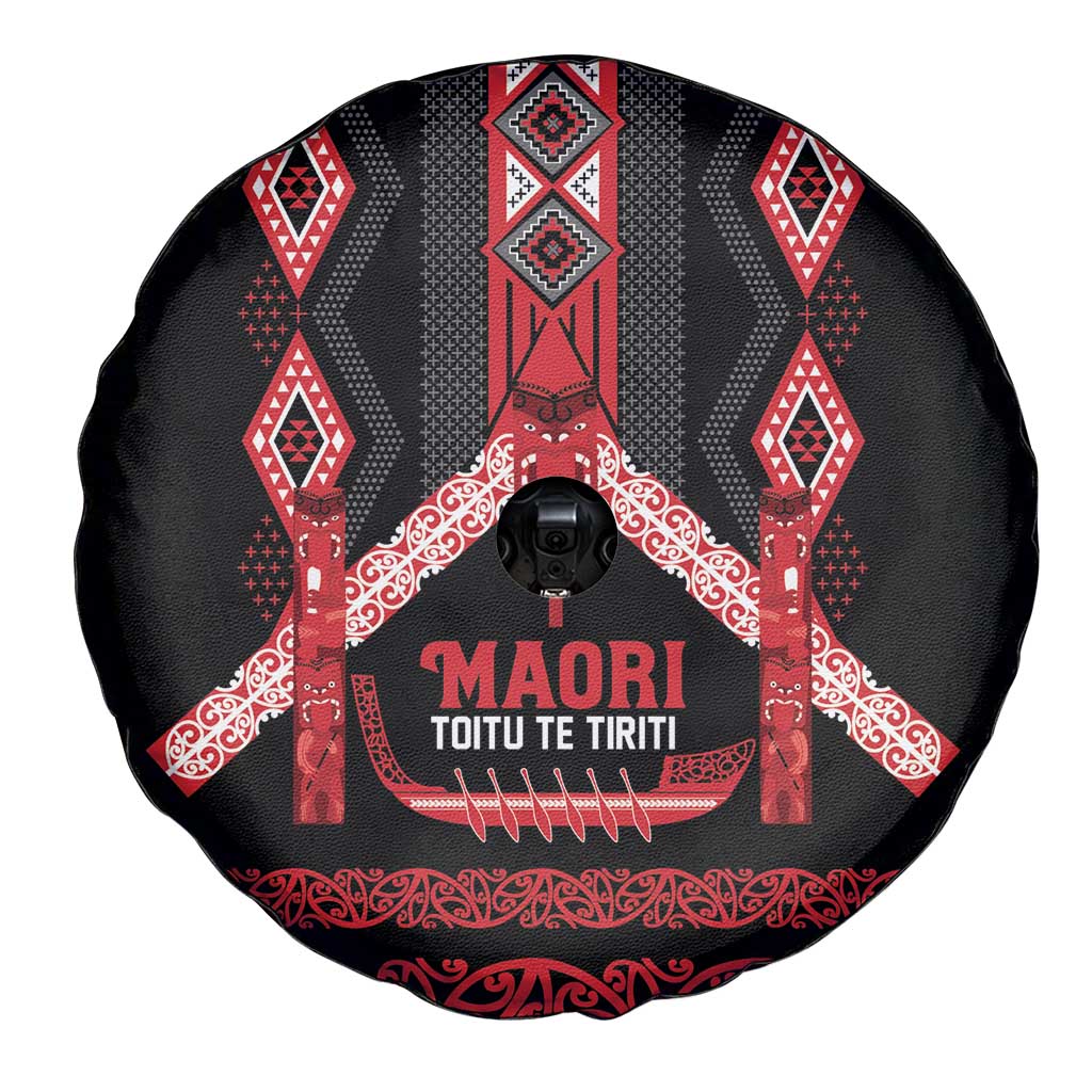 Toitu Te Tiriti Waitangi Spare Tire Cover Black Wharenui House - Polynesian Pride