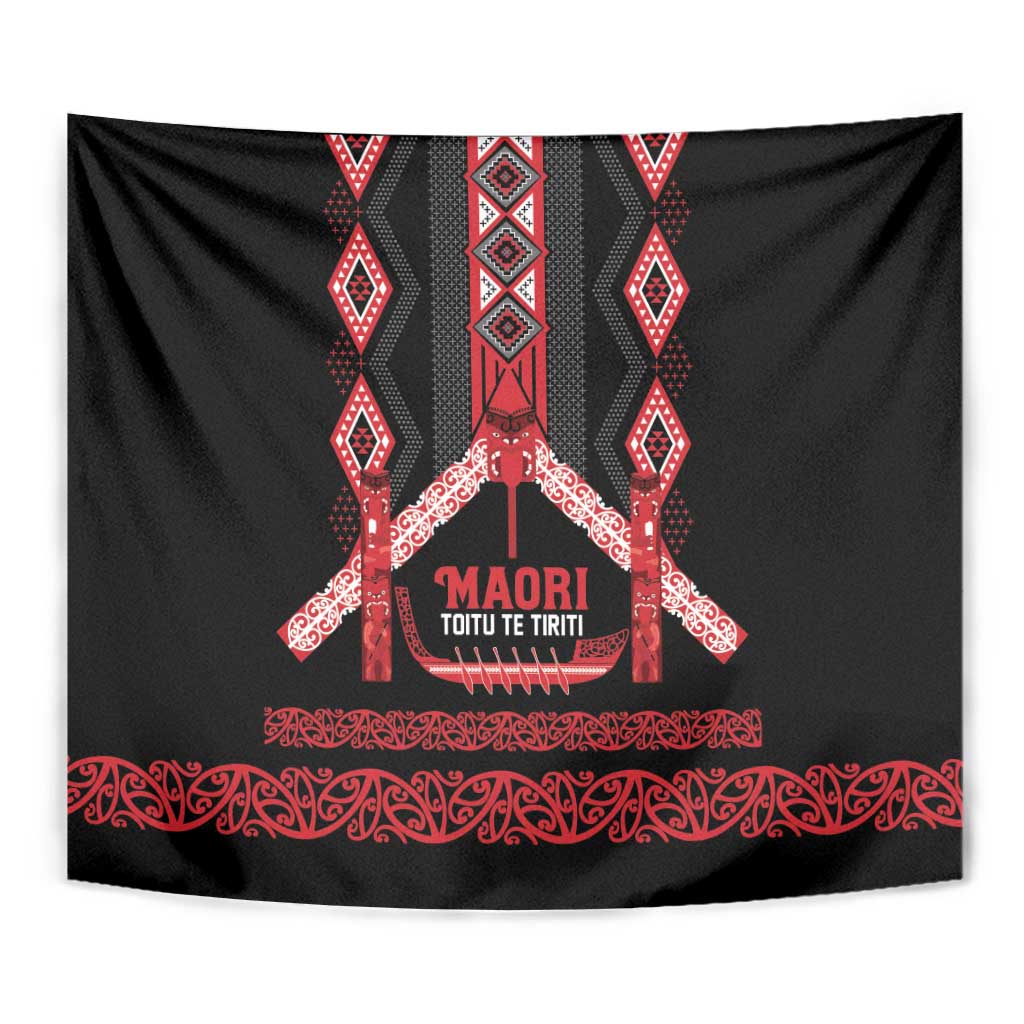Toitu Te Tiriti Waitangi Tapestry Black Wharenui House - Polynesian Pride