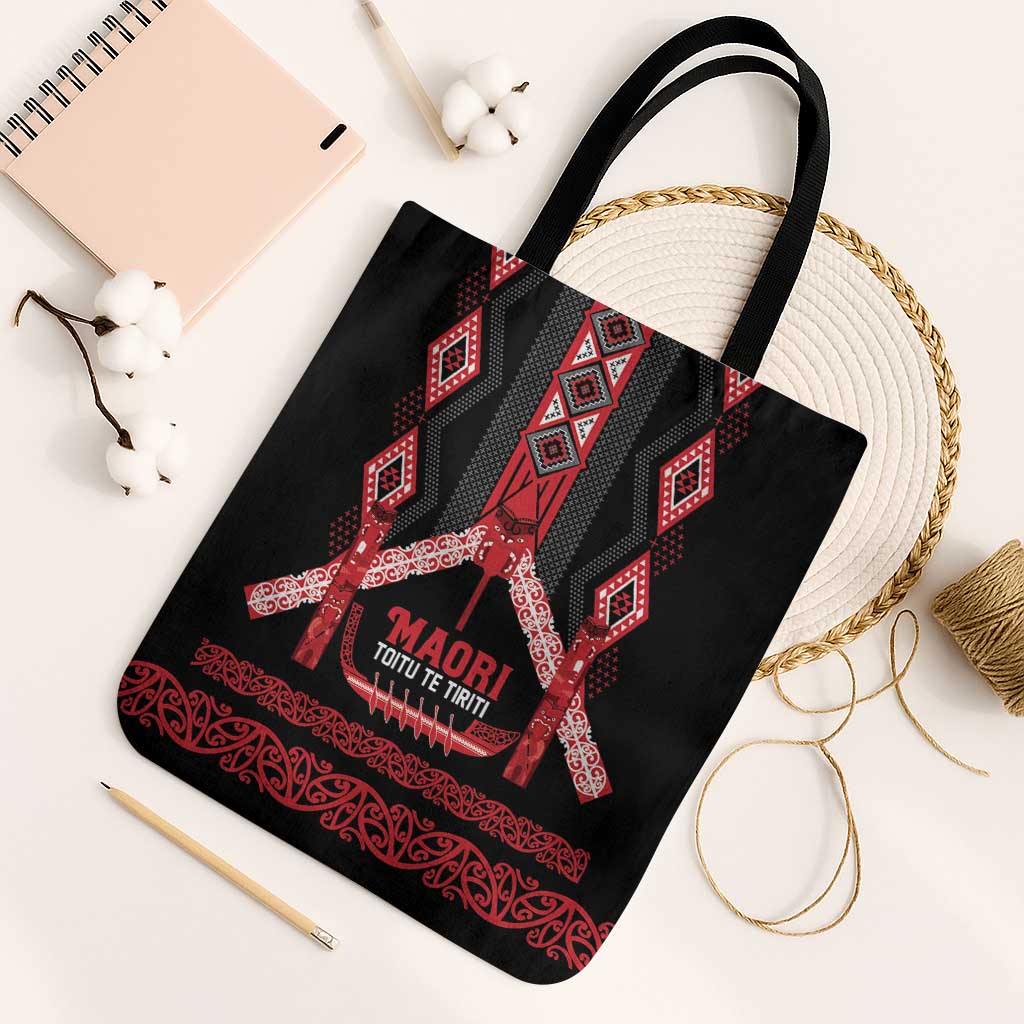 Toitu Te Tiriti Waitangi Tote Bag Black Wharenui House LT9 Black Strap One Size Black - Polynesian Pride
