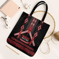 Toitu Te Tiriti Waitangi Tote Bag Black Wharenui House - Polynesian Pride