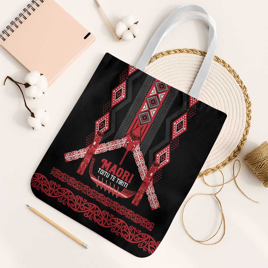 Toitu Te Tiriti Waitangi Tote Bag Black Wharenui House - Polynesian Pride