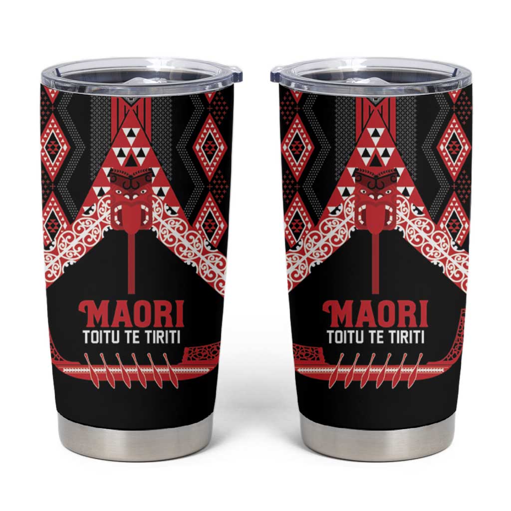 Toitu Te Tiriti Waitangi Tumbler Cup Black Wharenui House - Polynesian Pride