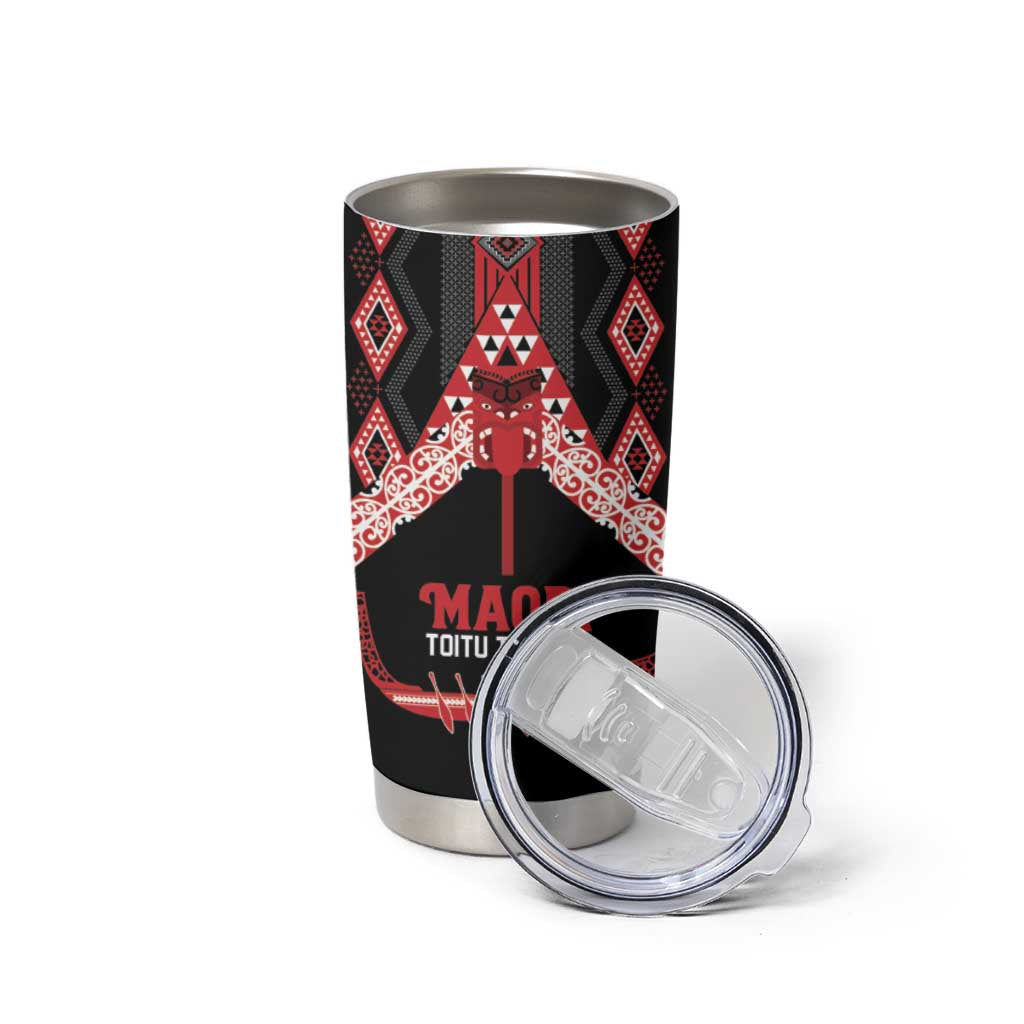 Toitu Te Tiriti Waitangi Tumbler Cup Black Wharenui House - Polynesian Pride