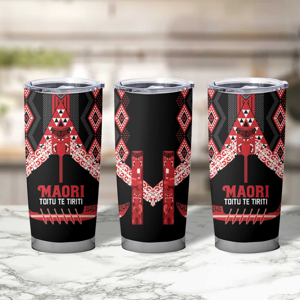 Toitu Te Tiriti Waitangi Tumbler Cup Black Wharenui House - Polynesian Pride