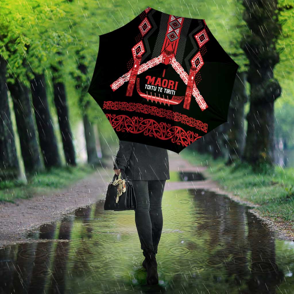 Toitu Te Tiriti Waitangi Umbrella Black Wharenui House - Polynesian Pride