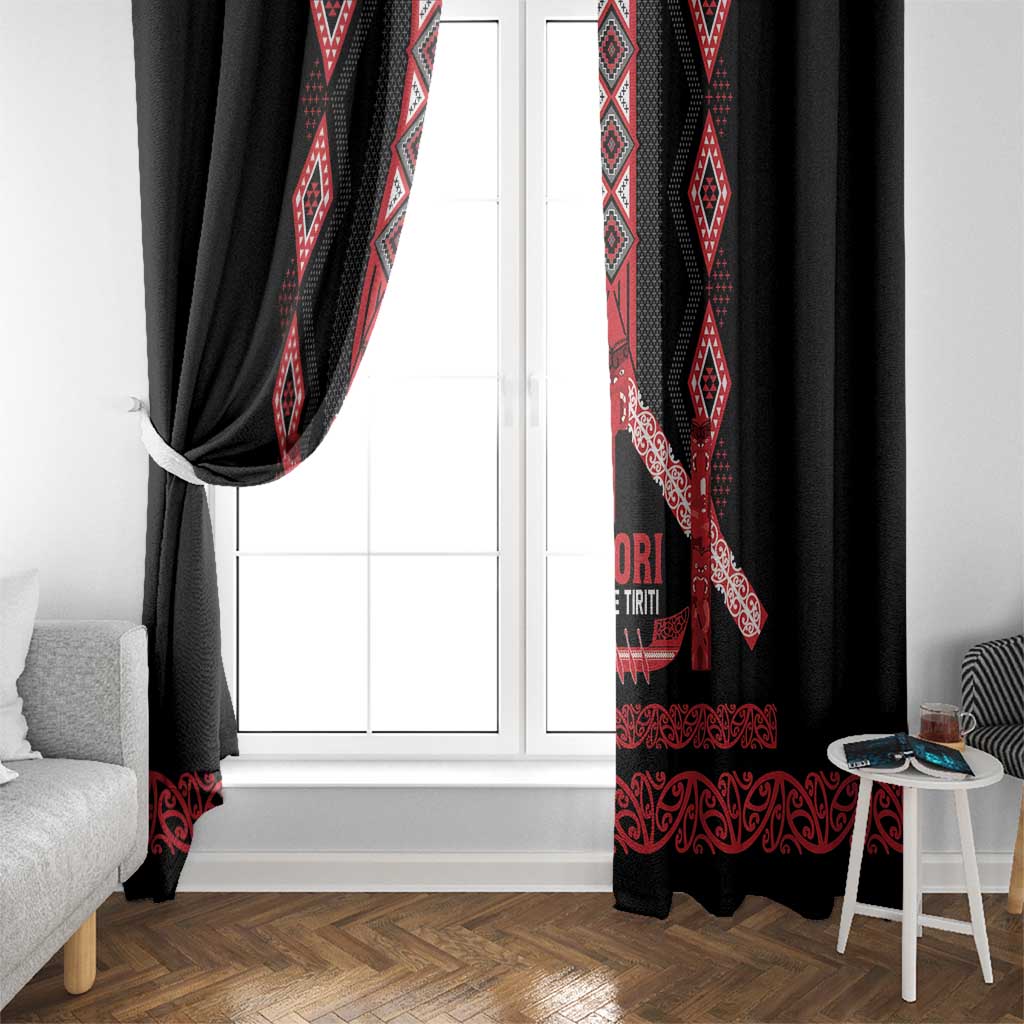 Toitu Te Tiriti Waitangi Window Curtain Black Wharenui House - Polynesian Pride