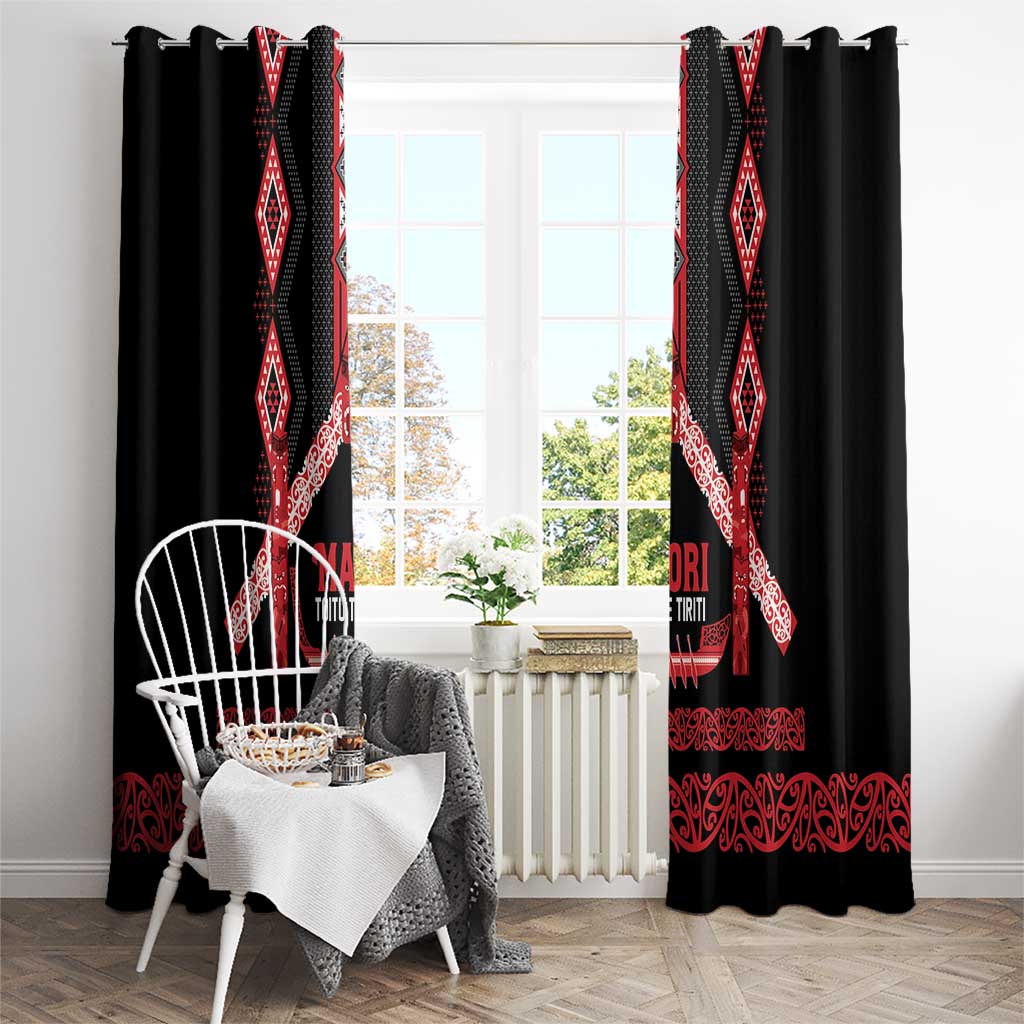 Toitu Te Tiriti Waitangi Window Curtain Black Wharenui House - Polynesian Pride