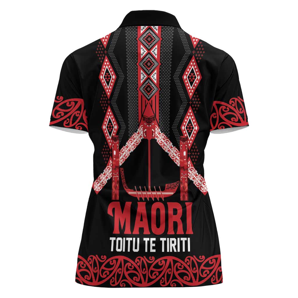 Toitu Te Tiriti Waitangi Women Polo Shirt Black Wharenui House - Polynesian Pride