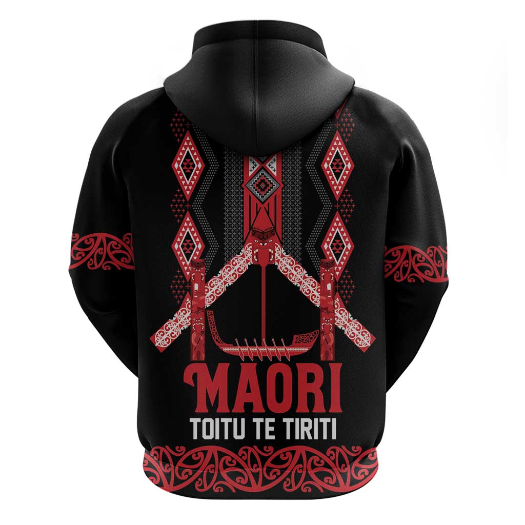 Toitu Te Tiriti Waitangi Zip Hoodie Black Wharenui House - Polynesian Pride