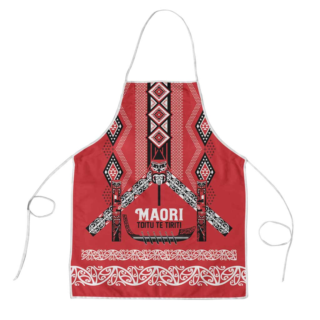 Toitu Te Tiriti Waitangi Apron Red Wharenui House - Polynesian Pride