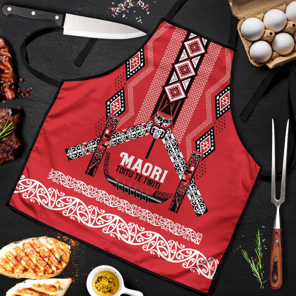 Toitu Te Tiriti Waitangi Apron Red Wharenui House - Polynesian Pride