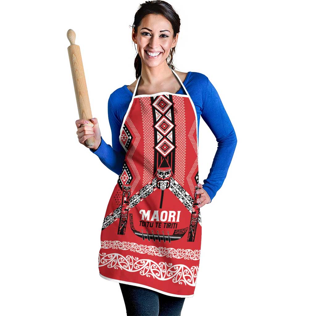Toitu Te Tiriti Waitangi Apron Red Wharenui House - Polynesian Pride