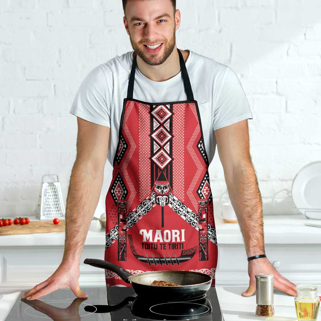 Toitu Te Tiriti Waitangi Apron Red Wharenui House - Polynesian Pride