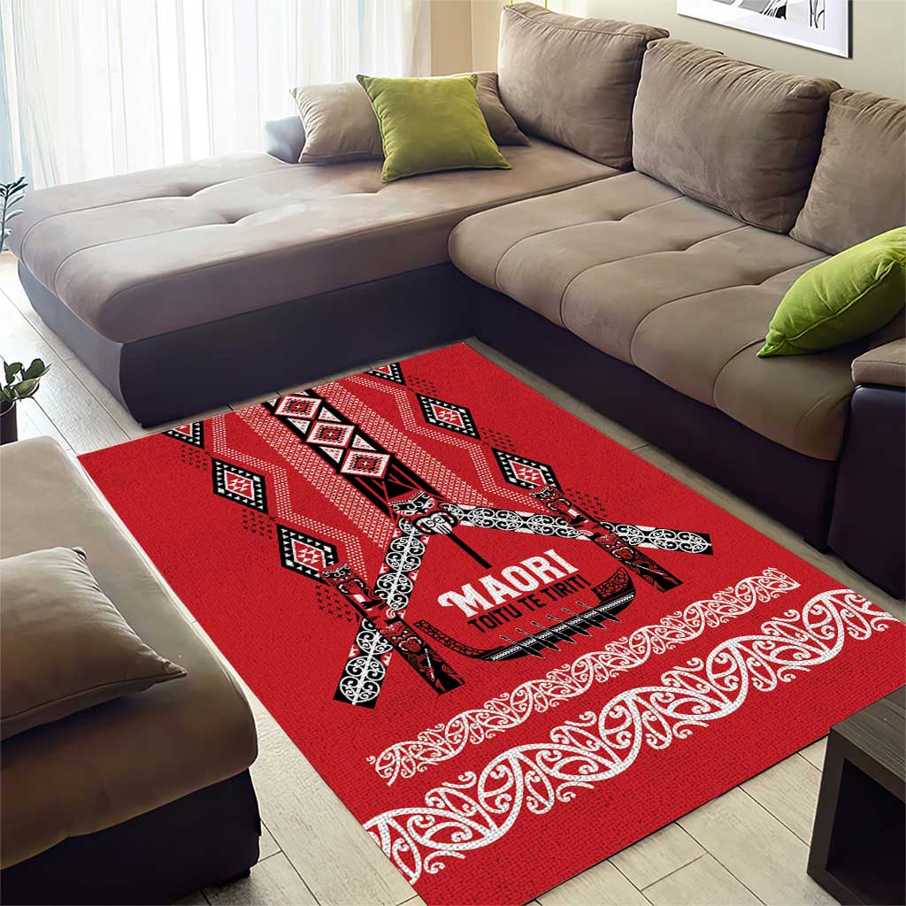 Toitu Te Tiriti Waitangi Area Rug Red Wharenui House - Polynesian Pride