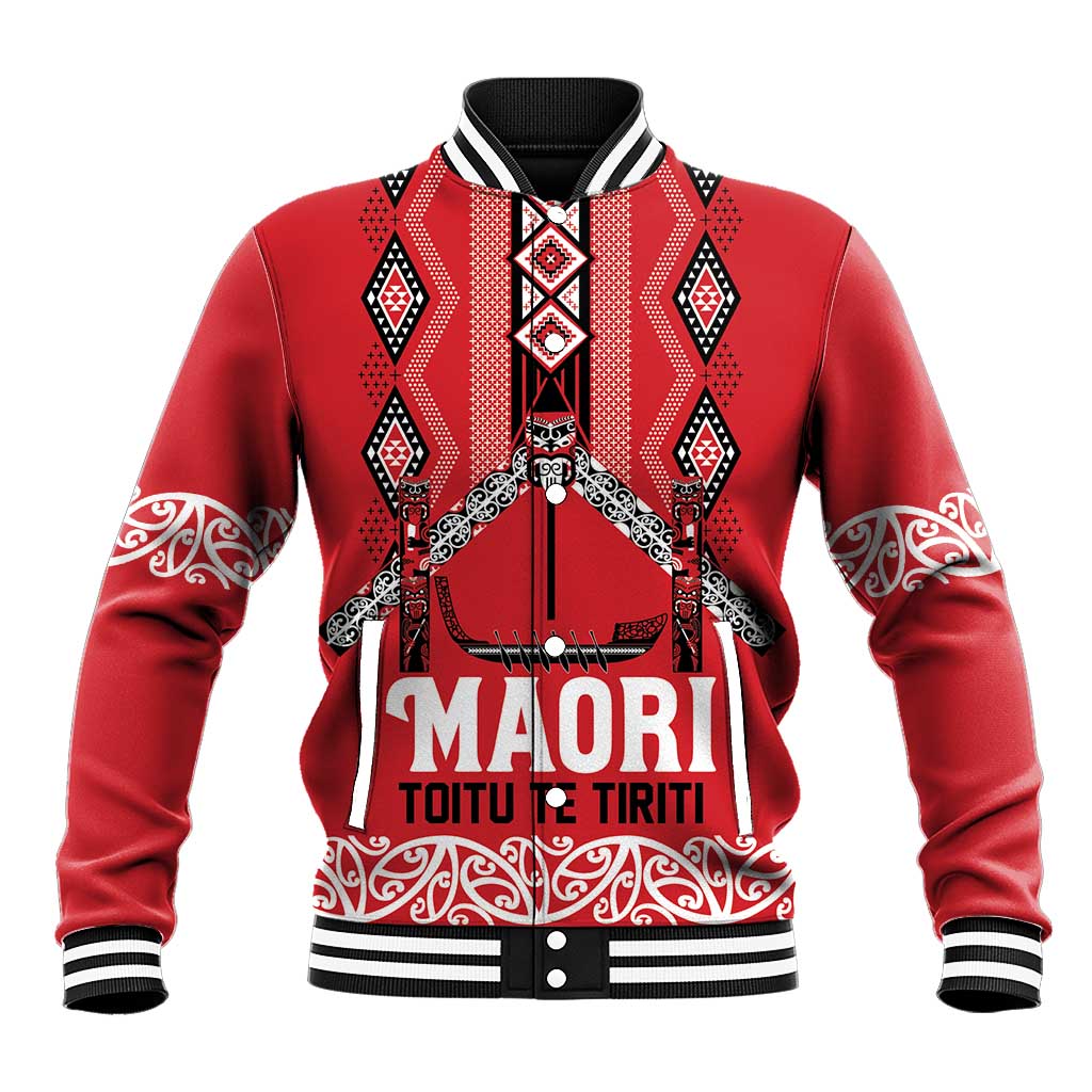 Toitu Te Tiriti Waitangi Baseball Jacket Red Wharenui House - Polynesian Pride