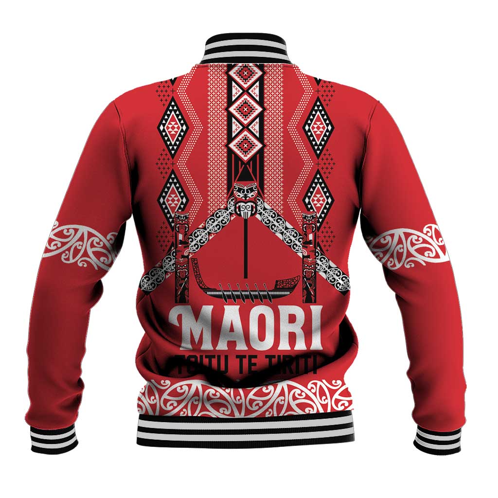 Toitu Te Tiriti Waitangi Baseball Jacket Red Wharenui House - Polynesian Pride