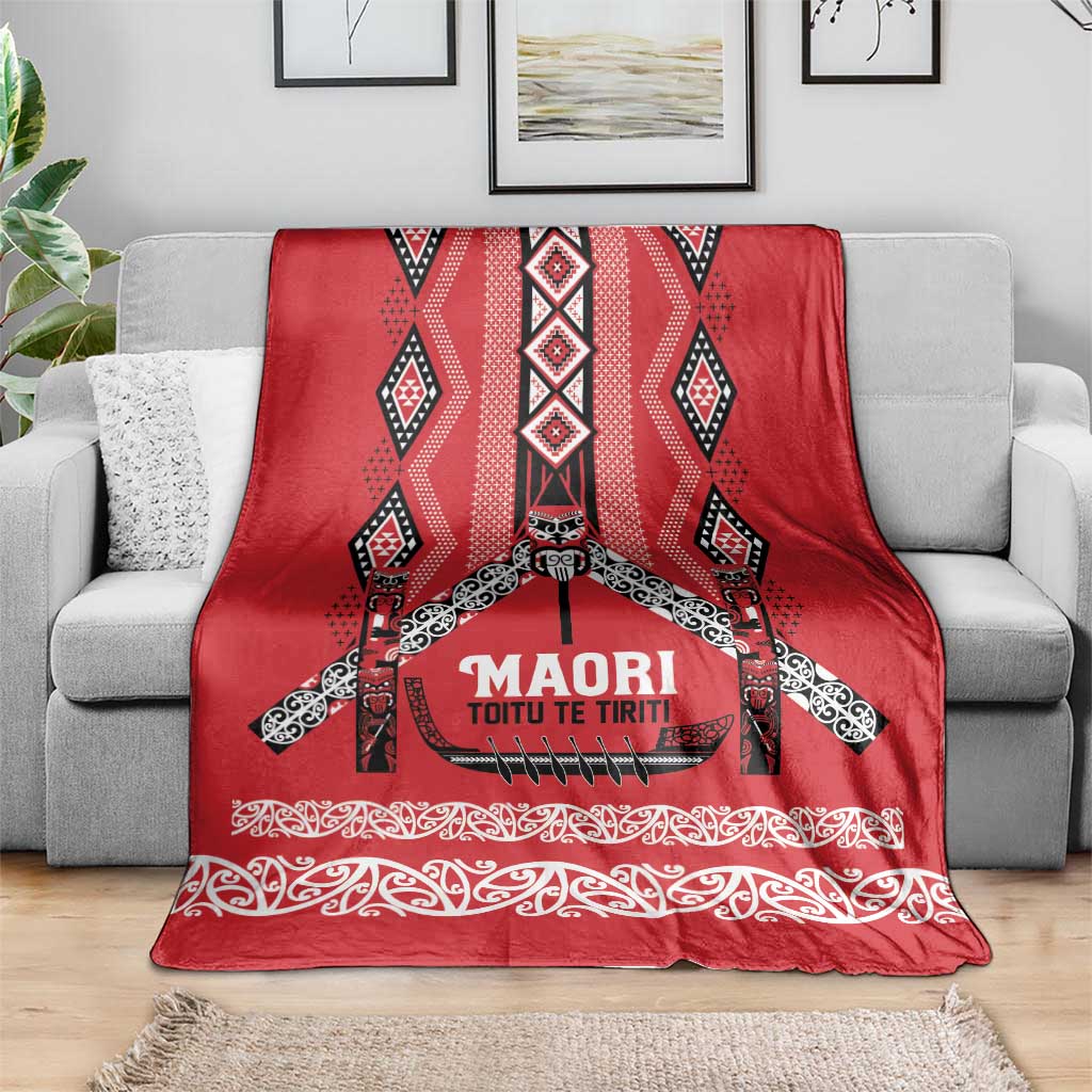 Toitu Te Tiriti Waitangi Blanket Red Wharenui House - Polynesian Pride