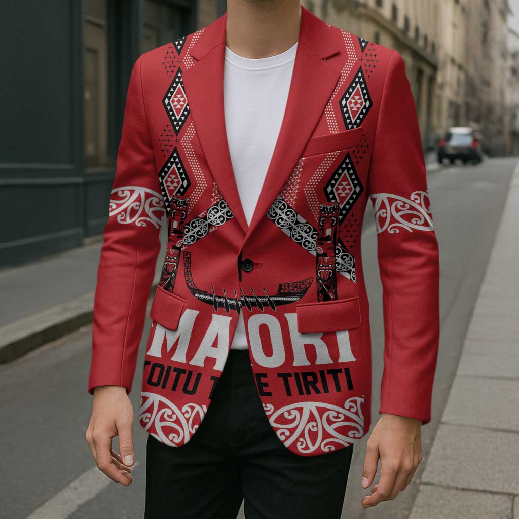 Toitu Te Tiriti Waitangi Blazer Red Wharenui House - Polynesian Pride