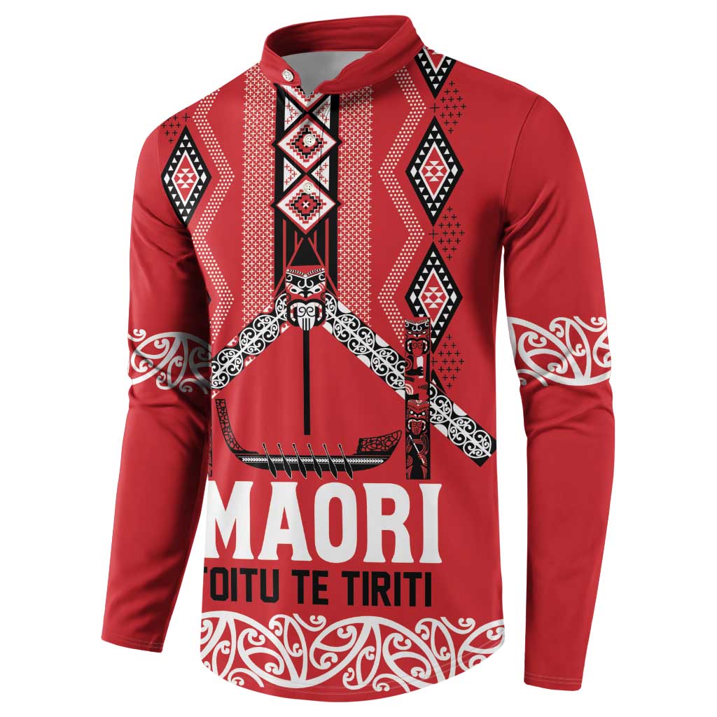 Toitu Te Tiriti Waitangi Button Sweatshirt Red Wharenui House - Polynesian Pride