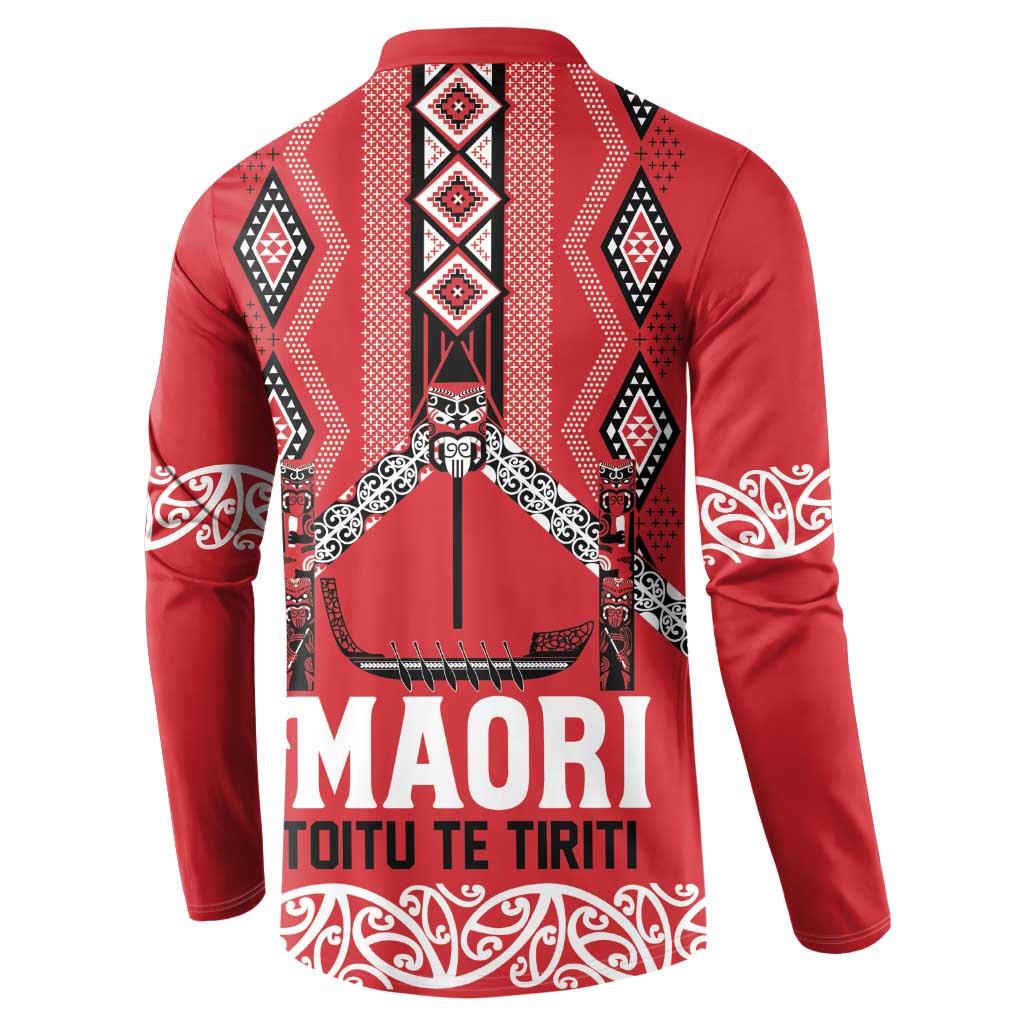 Toitu Te Tiriti Waitangi Button Sweatshirt Red Wharenui House - Polynesian Pride