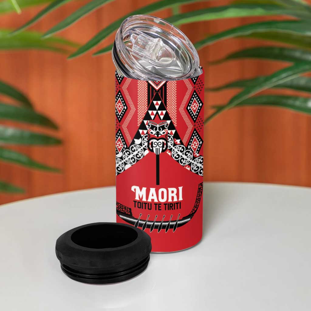 Toitu Te Tiriti Waitangi 4 in 1 Can Cooler Tumbler Red Wharenui House - Polynesian Pride