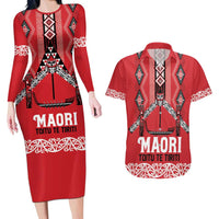 Toitu Te Tiriti Waitangi Couples Matching Long Sleeve Bodycon Dress and Hawaiian Shirt Red Wharenui House - Polynesian Pride
