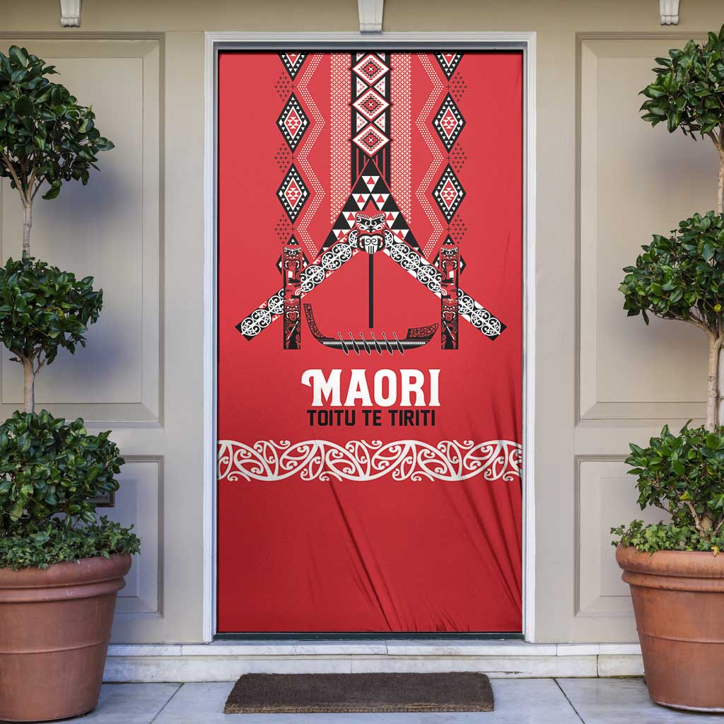 Toitu Te Tiriti Waitangi Door Cover Red Wharenui House - Polynesian Pride