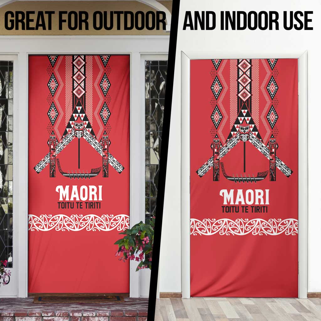 Toitu Te Tiriti Waitangi Door Cover Red Wharenui House - Polynesian Pride
