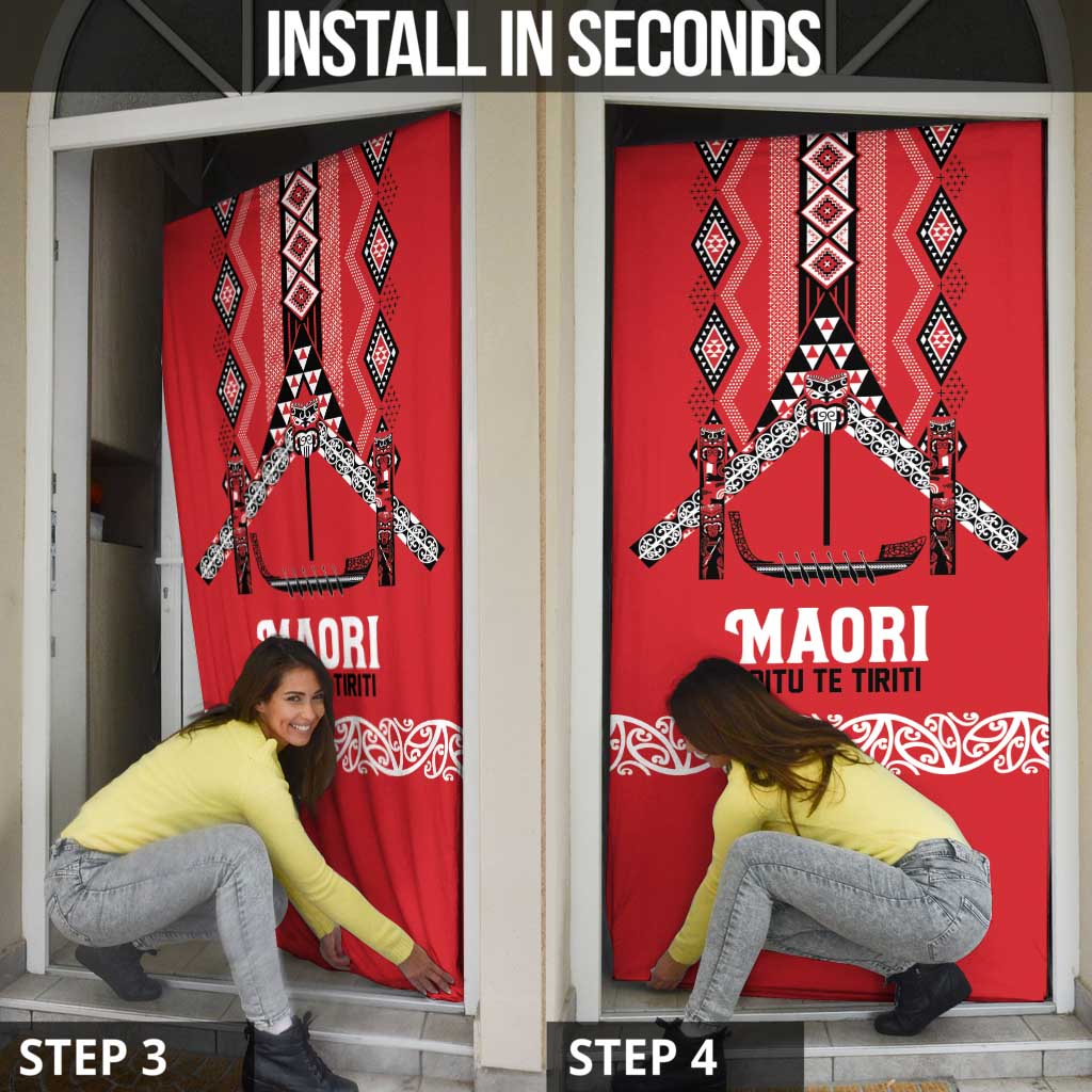 Toitu Te Tiriti Waitangi Door Cover Red Wharenui House - Polynesian Pride