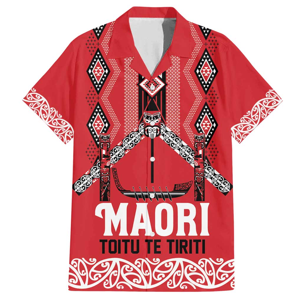 Toitu Te Tiriti Waitangi Family Matching Long Sleeve Bodycon Dress and Hawaiian Shirt Red Wharenui House - Polynesian Pride