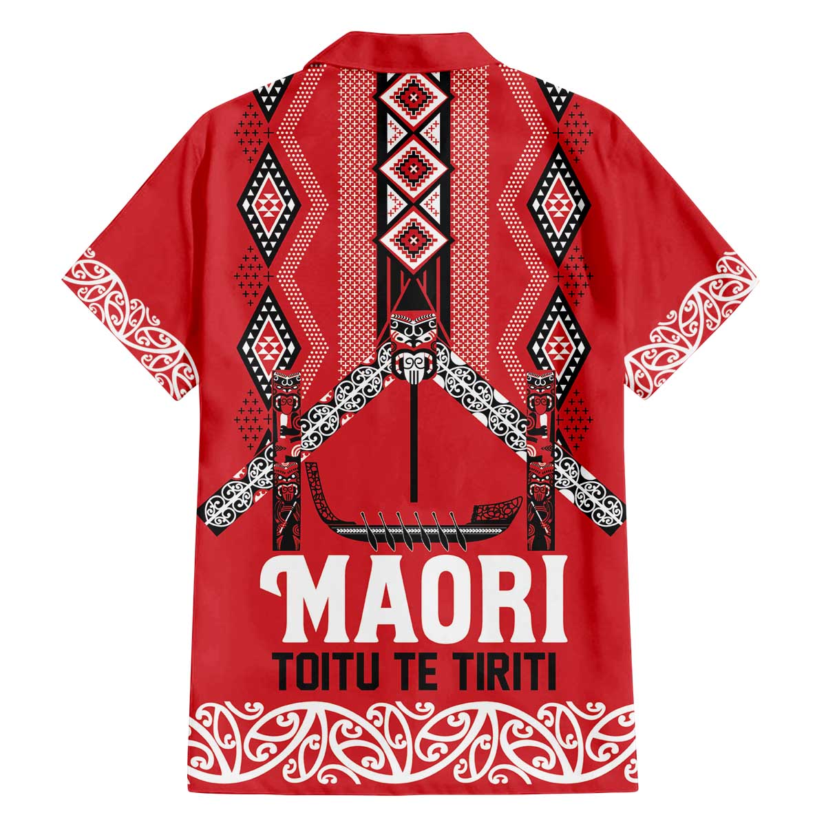 Toitu Te Tiriti Waitangi Family Matching Off The Shoulder Long Sleeve Dress and Hawaiian Shirt Red Wharenui House - Polynesian Pride