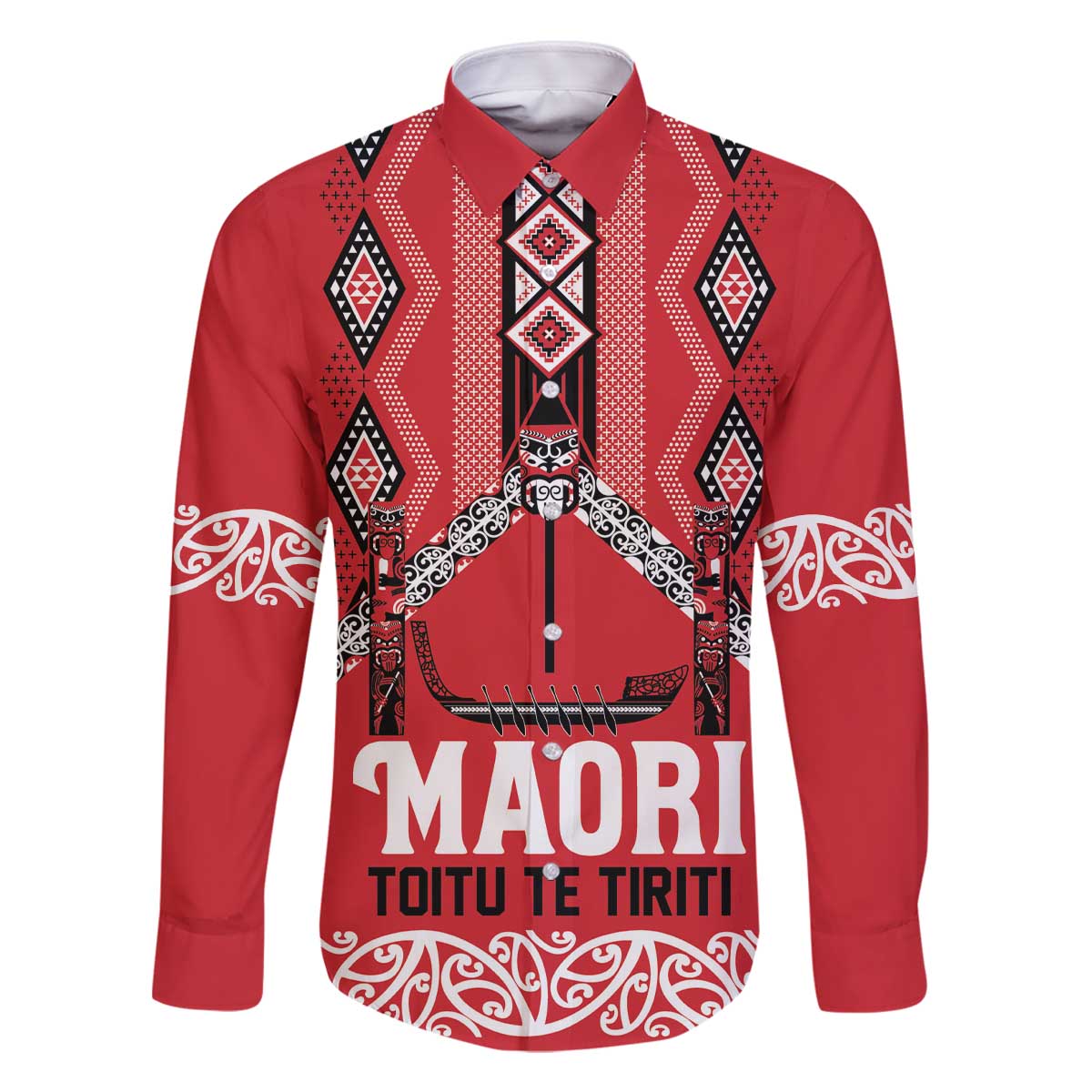 Toitu Te Tiriti Waitangi Family Matching Off The Shoulder Long Sleeve Dress and Hawaiian Shirt Red Wharenui House - Polynesian Pride