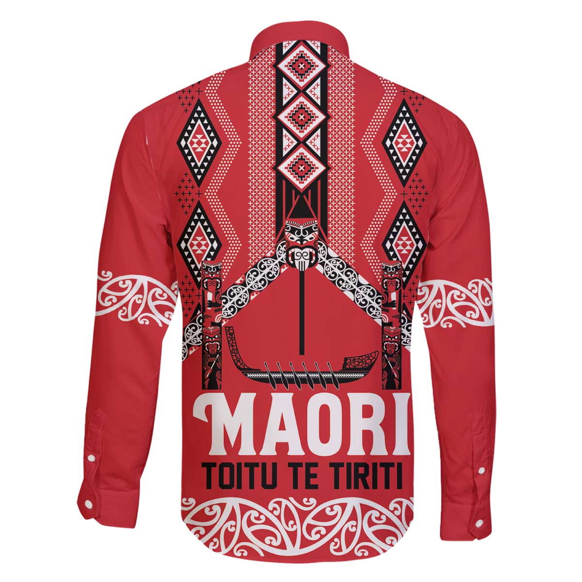 Toitu Te Tiriti Waitangi Family Matching Off The Shoulder Long Sleeve Dress and Hawaiian Shirt Red Wharenui House - Polynesian Pride