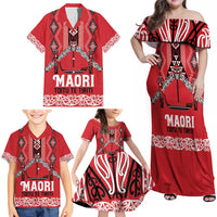 Toitu Te Tiriti Waitangi Family Matching Off Shoulder Maxi Dress and Hawaiian Shirt Red Wharenui House - Polynesian Pride