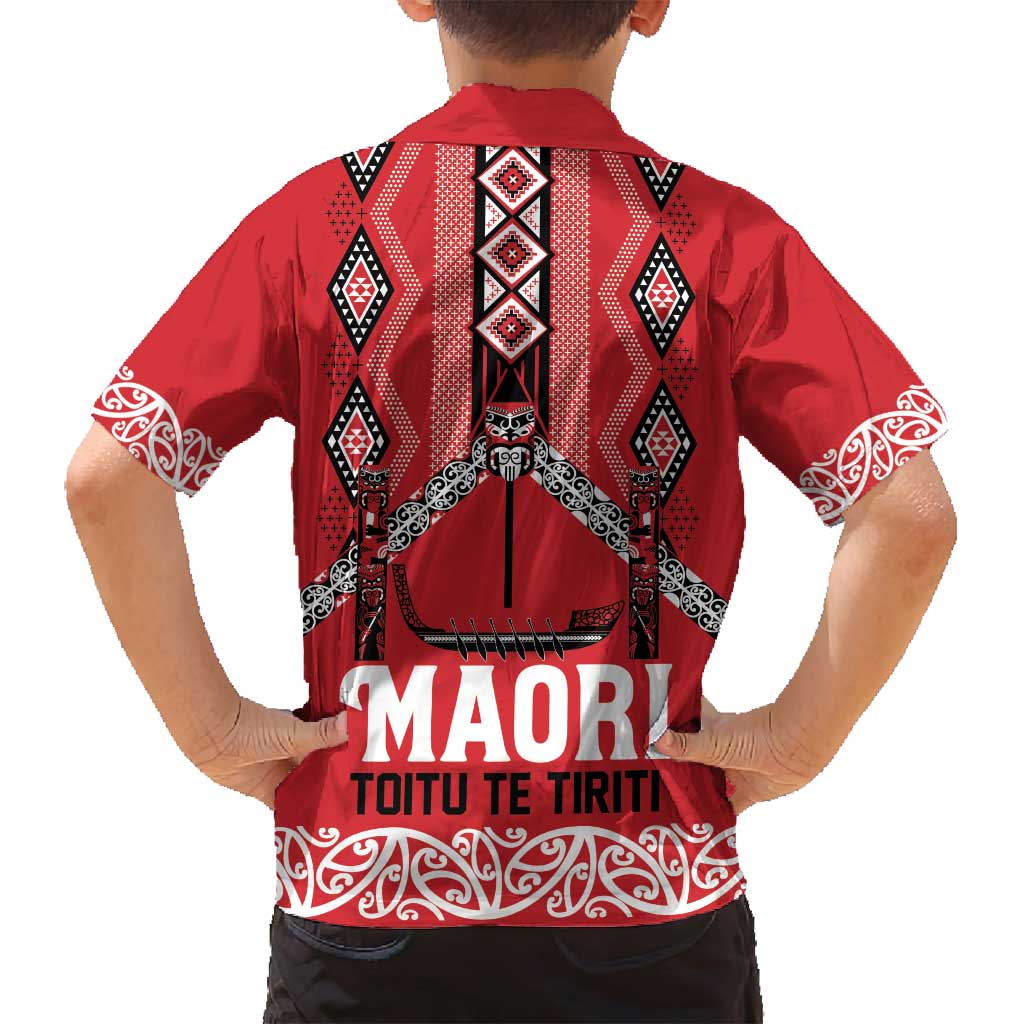 Toitu Te Tiriti Waitangi Family Matching Off Shoulder Short Dress and Hawaiian Shirt Red Wharenui House - Polynesian Pride