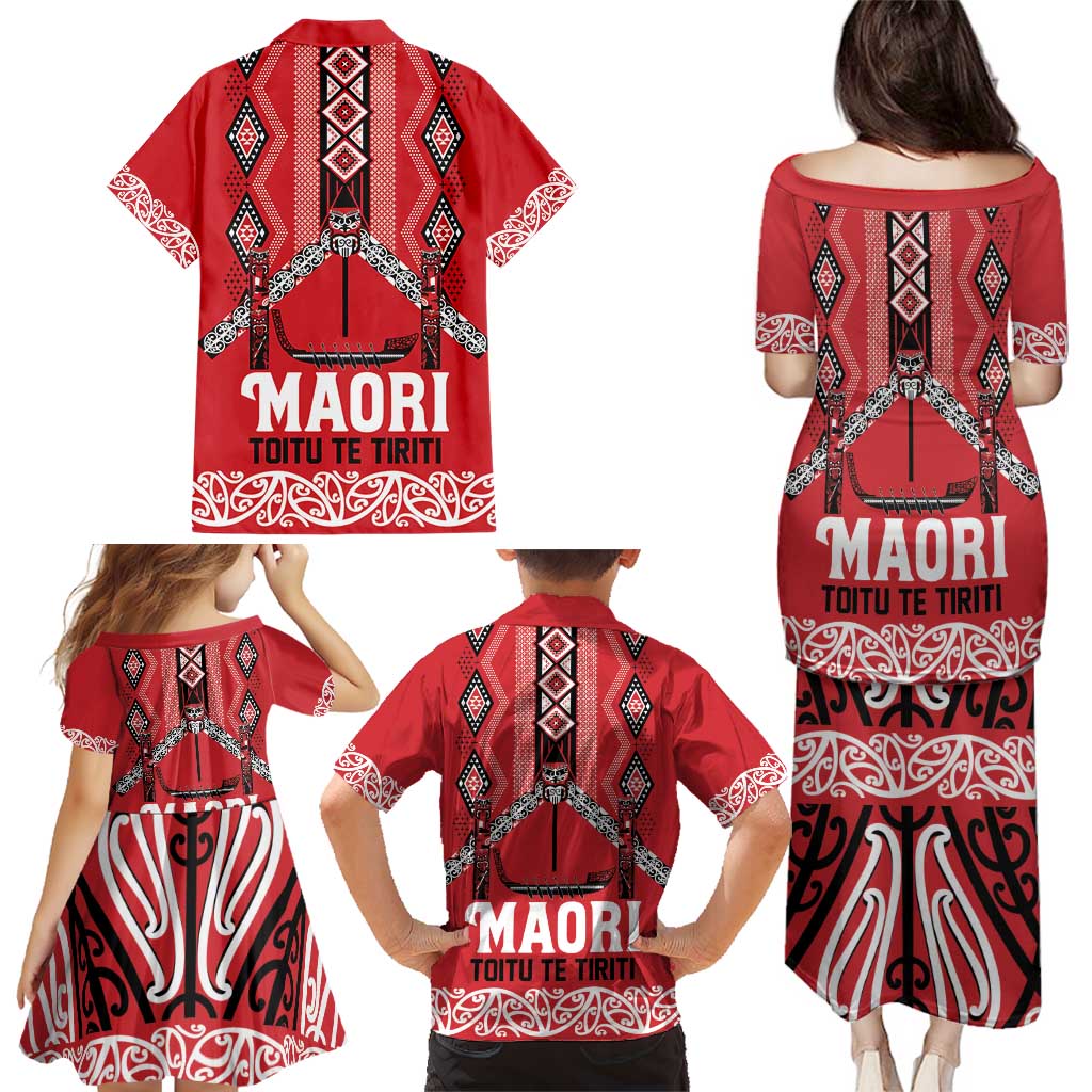 Toitu Te Tiriti Waitangi Family Matching Puletasi and Hawaiian Shirt Red Wharenui House - Polynesian Pride