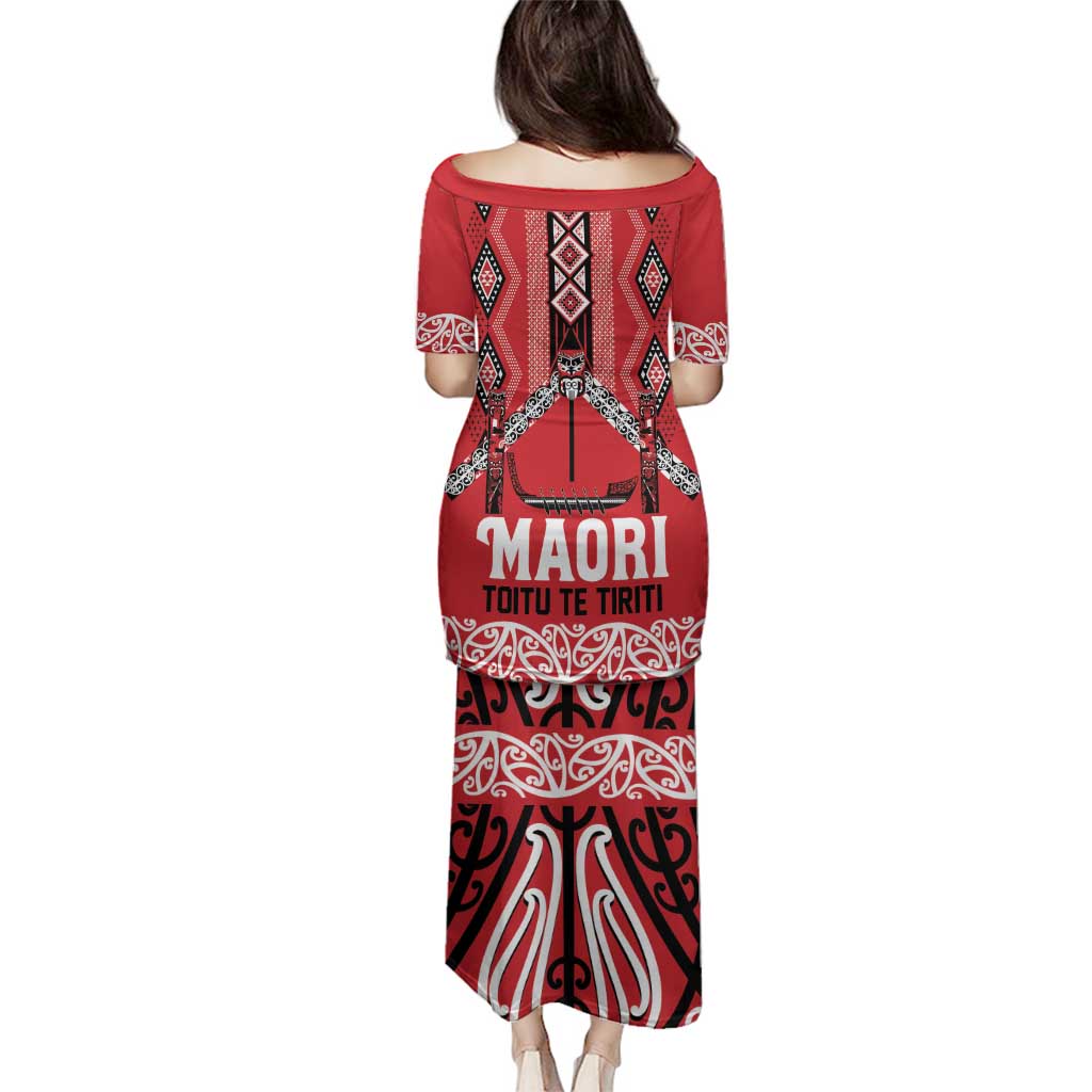 Toitu Te Tiriti Waitangi Family Matching Puletasi and Hawaiian Shirt Red Wharenui House - Polynesian Pride