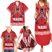 Toitu Te Tiriti Waitangi Family Matching Summer Maxi Dress and Hawaiian Shirt Red Wharenui House - Polynesian Pride