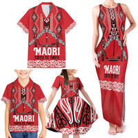 Toitu Te Tiriti Waitangi Family Matching Tank Maxi Dress and Hawaiian Shirt Red Wharenui House - Polynesian Pride
