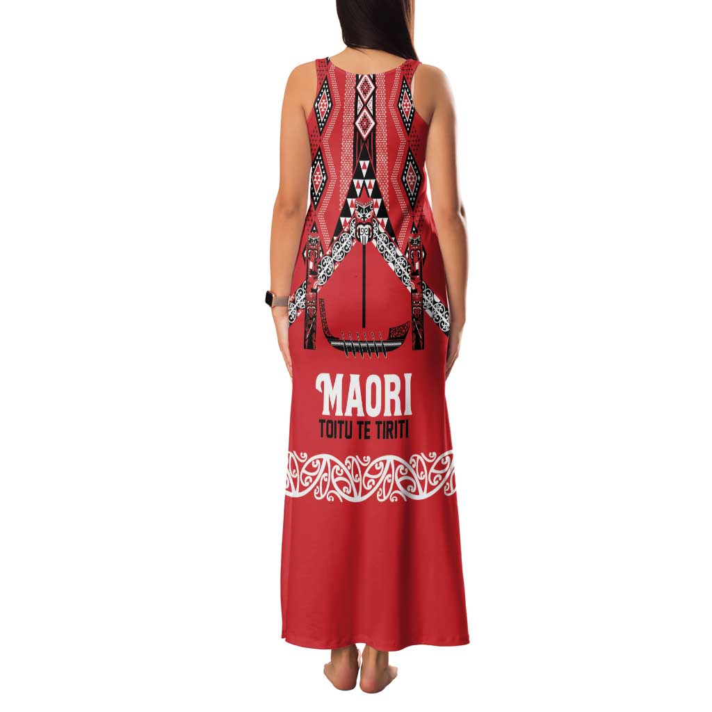Toitu Te Tiriti Waitangi Family Matching Tank Maxi Dress and Hawaiian Shirt Red Wharenui House - Polynesian Pride