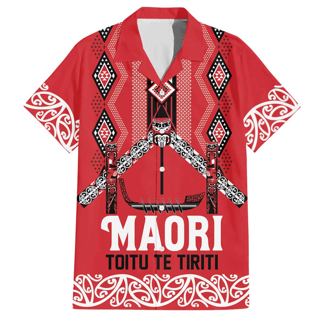 Toitu Te Tiriti Waitangi Hawaiian Shirt Red Wharenui House - Polynesian Pride