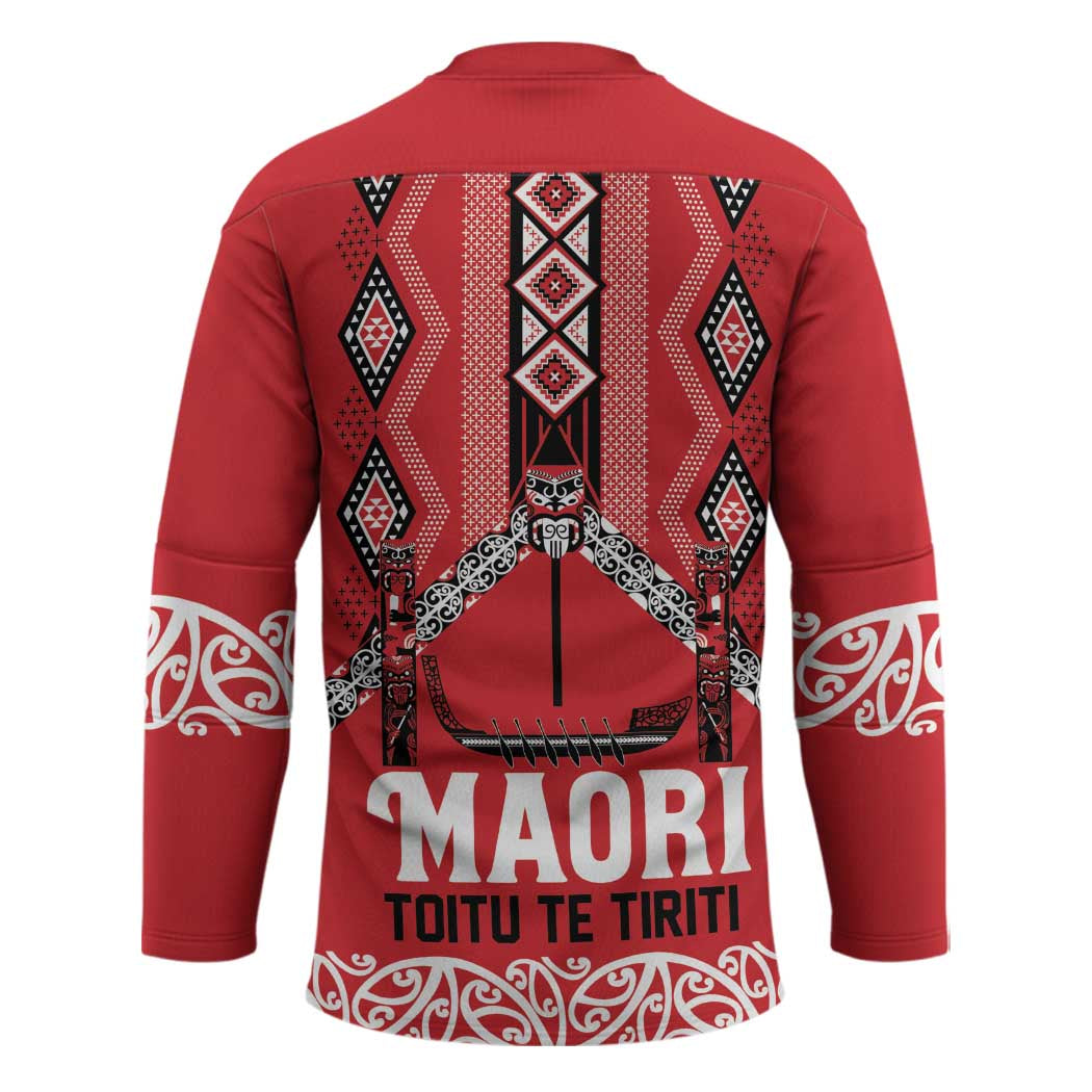 Toitu Te Tiriti Waitangi Hockey Jersey Red Wharenui House - Polynesian Pride