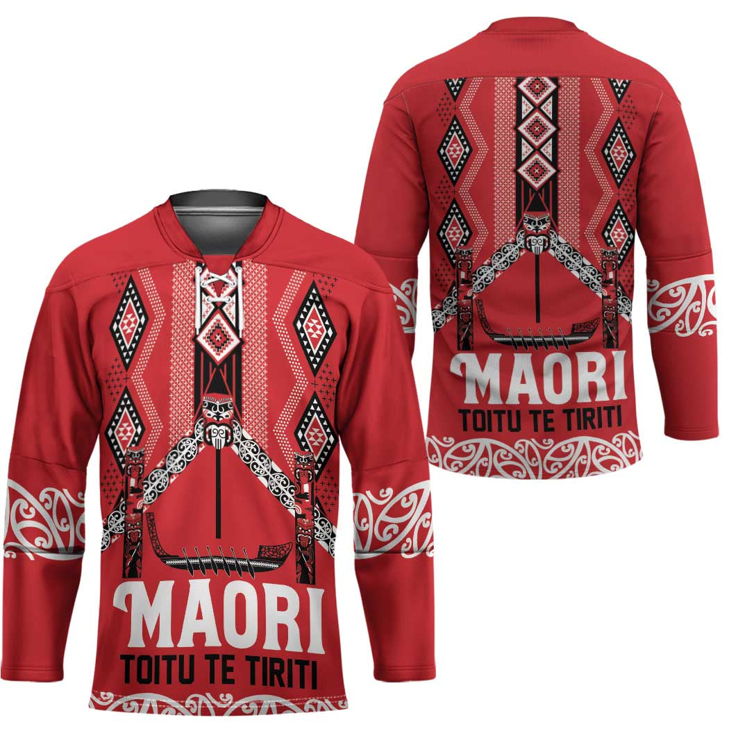 Toitu Te Tiriti Waitangi Hockey Jersey Red Wharenui House - Polynesian Pride