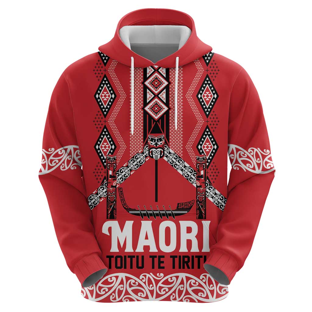 Toitu Te Tiriti Waitangi Hoodie Red Wharenui House - Polynesian Pride