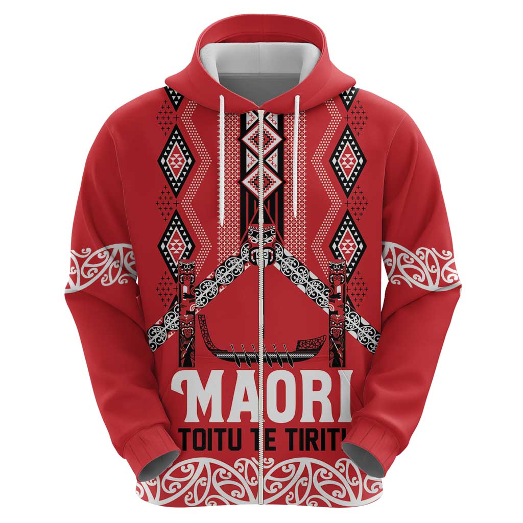 Toitu Te Tiriti Waitangi Hoodie Red Wharenui House - Polynesian Pride