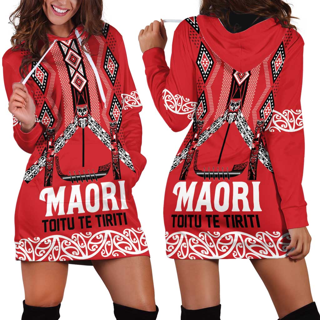 Toitu Te Tiriti Waitangi Hoodie Dress Red Wharenui House - Polynesian Pride