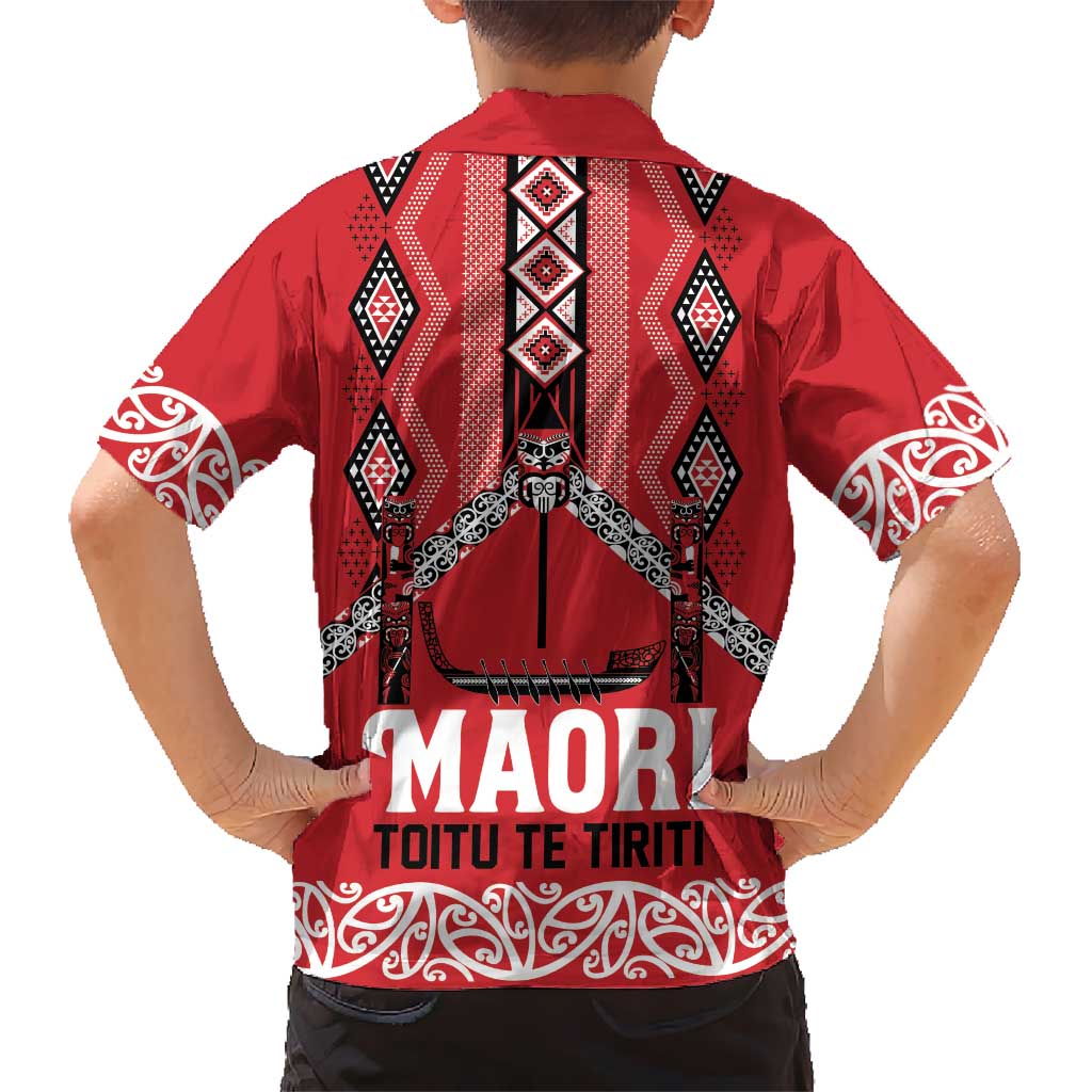 Toitu Te Tiriti Waitangi Kid Hawaiian Shirt Red Wharenui House LT9 - Polynesian Pride