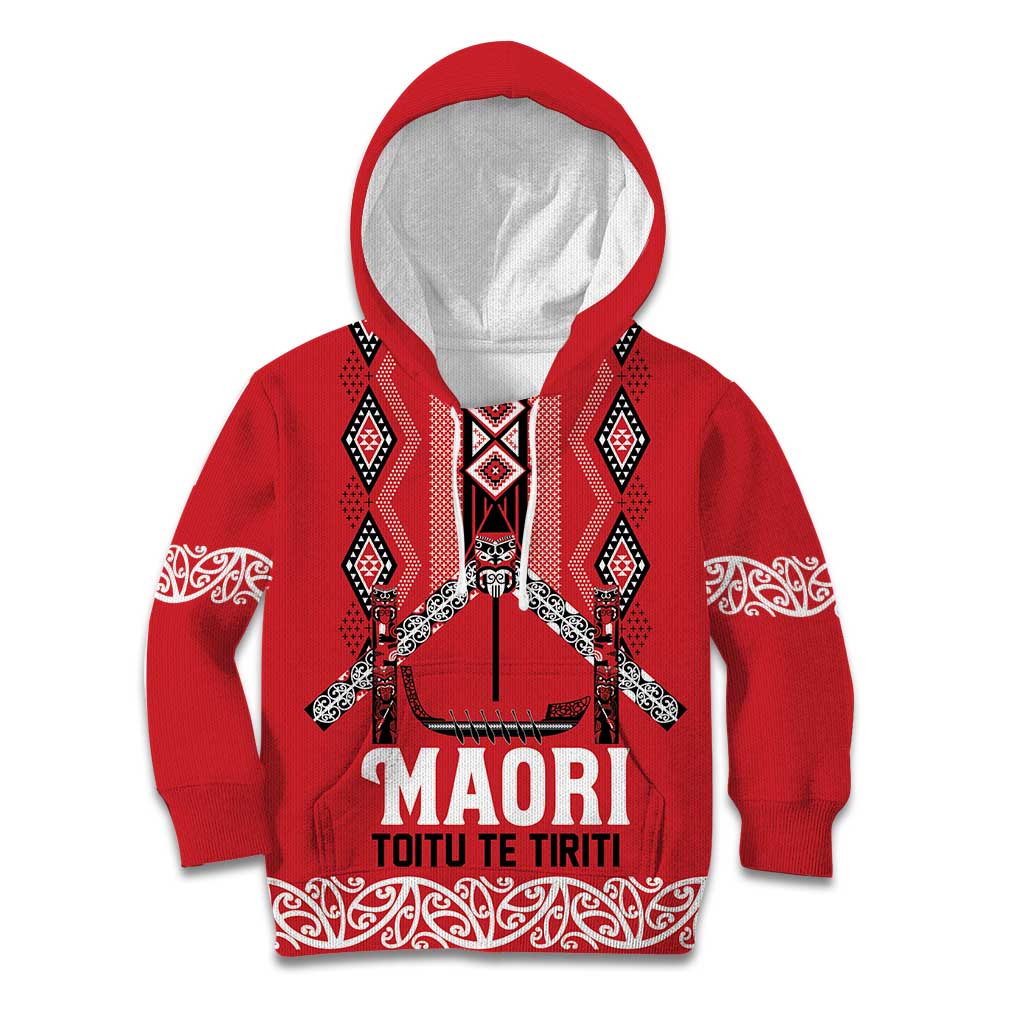 Toitu Te Tiriti Waitangi Kid Hoodie Red Wharenui House LT9 Hoodie Red - Polynesian Pride