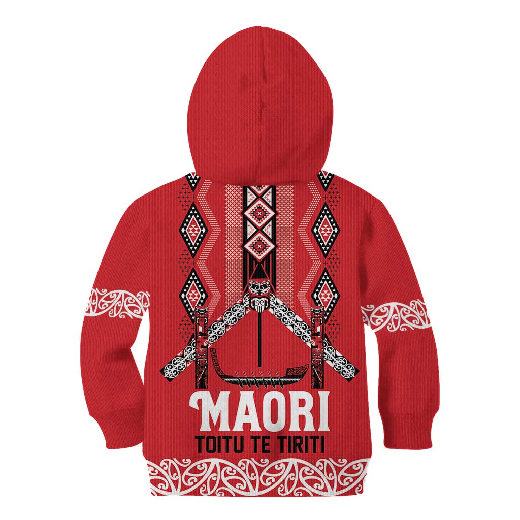 Toitu Te Tiriti Waitangi Kid Hoodie Red Wharenui House - Polynesian Pride